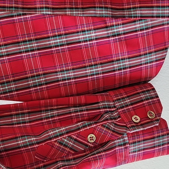 Talbots Red Holiday Plaid Long Sleeve Button Down Shirt Size 6P PETITE - Picture 3 of 7